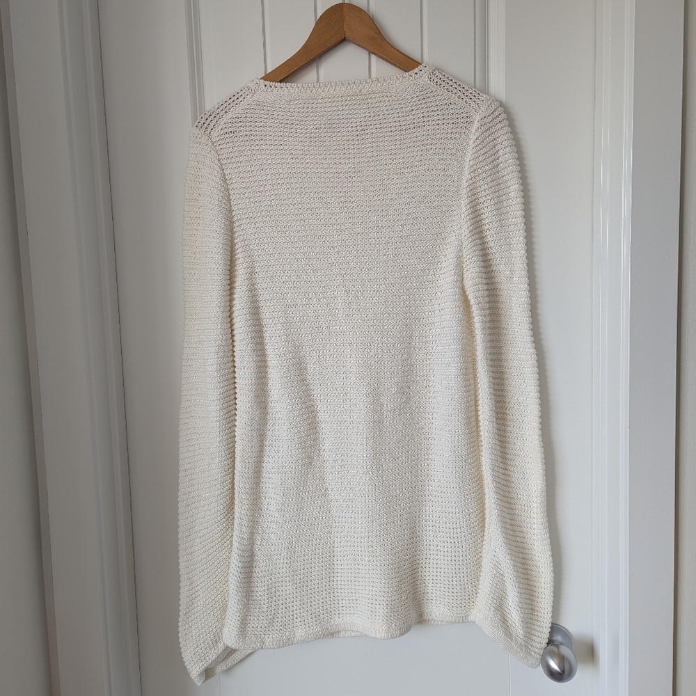 Everlane Women's Cream Crochet Knit Long Sweater Organic Pima Cotton Size Large - Picture 3 of 6